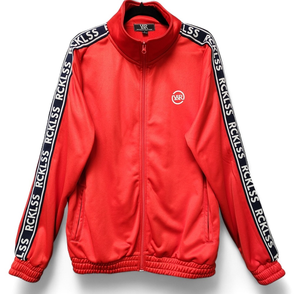 YOUNG & RECKLESS Track Jacket Mens Large (Slim Fit) Red Full‎ Zip Logo READ